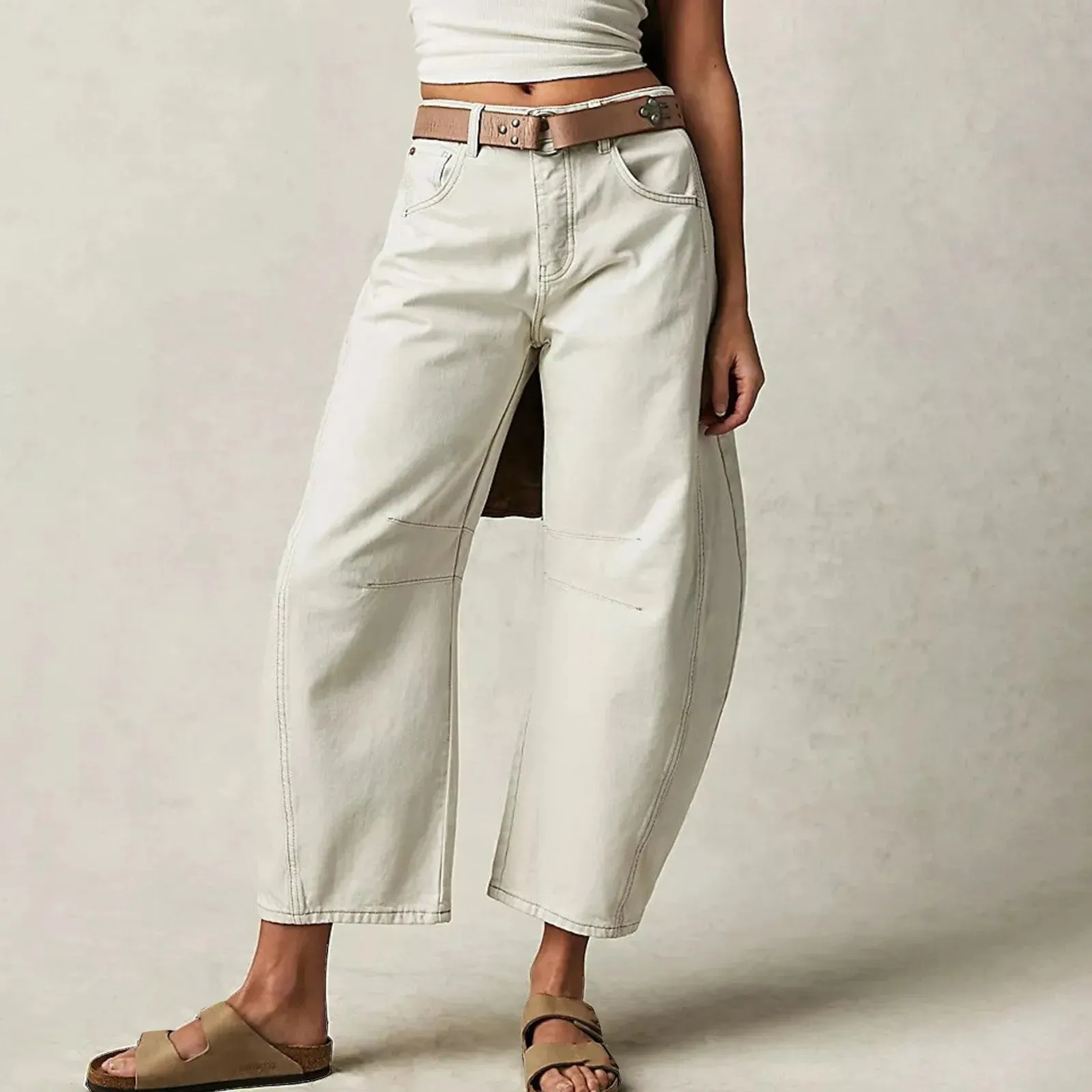 Women Baggy Mid Waist Jeans Wide Leg Loose Boyfriend Denim Pants Straight Leg Cropped Barrel Jeans Y2k Streetwear 90s Jeans