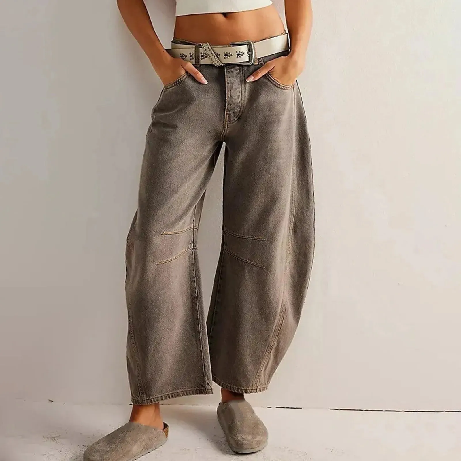 Women Baggy Mid Waist Jeans Wide Leg Loose Boyfriend Denim Pants Straight Leg Cropped Barrel Jeans Y2k Streetwear 90s Jeans