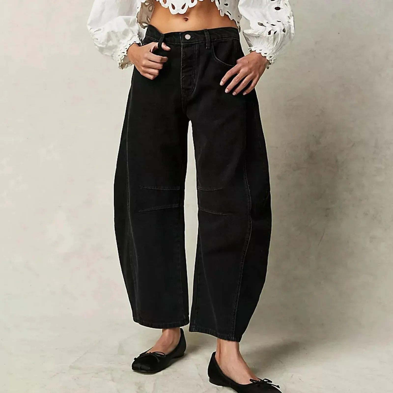 Women Baggy Mid Waist Jeans Wide Leg Loose Boyfriend Denim Pants Straight Leg Cropped Barrel Jeans Y2k Streetwear 90s Jeans