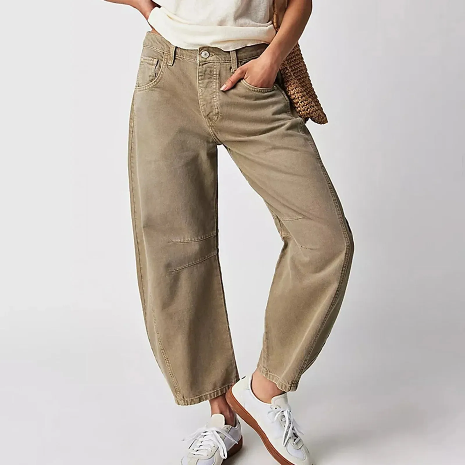 Women Baggy Mid Waist Jeans Wide Leg Loose Boyfriend Denim Pants Straight Leg Cropped Barrel Jeans Y2k Streetwear 90s Jeans