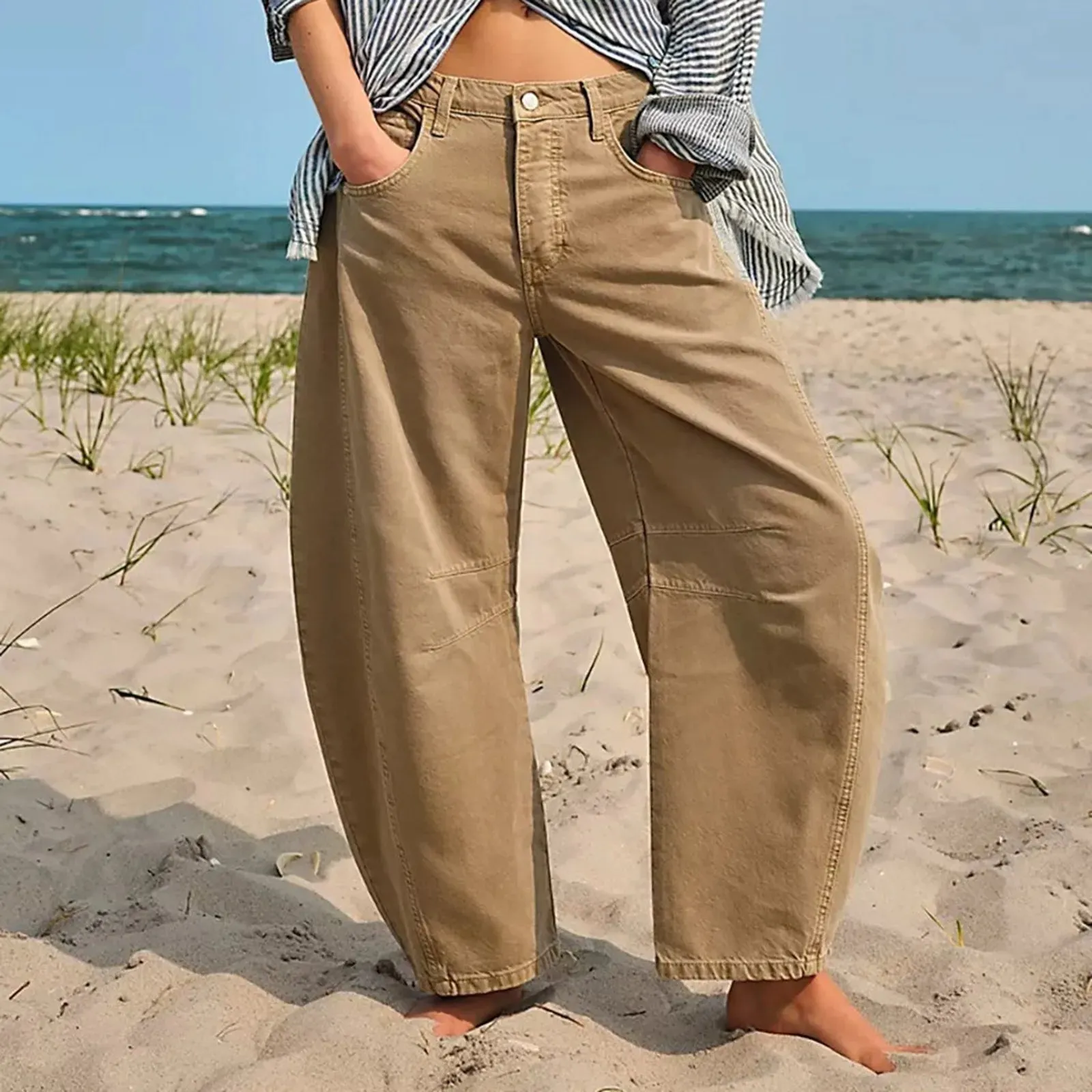 Women Baggy Mid Waist Jeans Wide Leg Loose Boyfriend Denim Pants Straight Leg Cropped Barrel Jeans Y2k Streetwear 90s Jeans