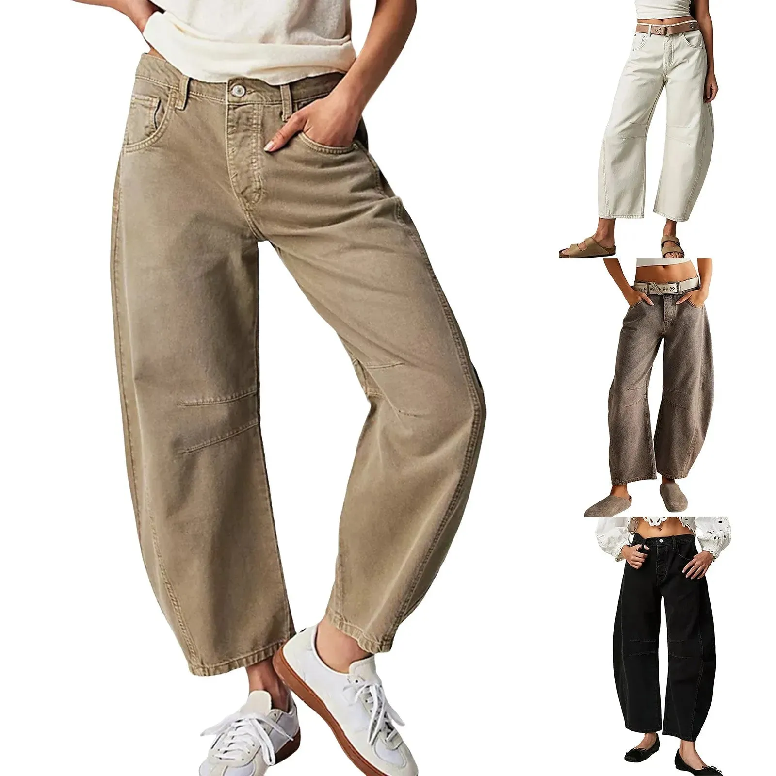 Women Baggy Mid Waist Jeans Wide Leg Loose Boyfriend Denim Pants Straight Leg Cropped Barrel Jeans Y2k Streetwear 90s Jeans