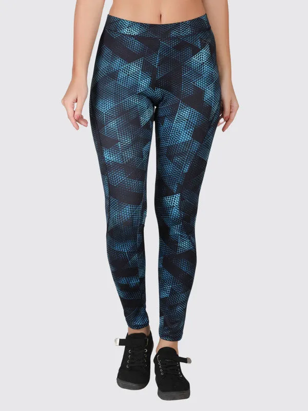 Women Mint Navy Printed Tights AERO SPRINTER HD_Mint Navy