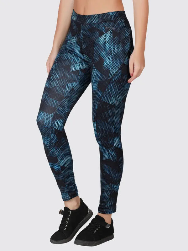 Women Mint Navy Printed Tights AERO SPRINTER HD_Mint Navy