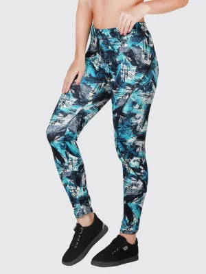 Women Neo mint-Black Printed Tights AERO SPRINTER HD_Neo mint-Black
