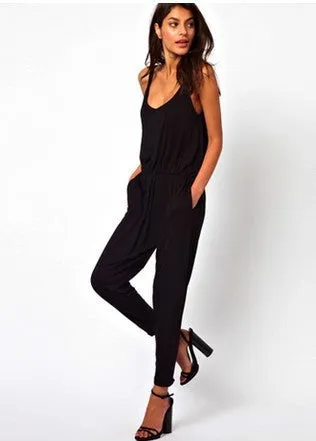 Women Sleeveless Spaghetti Strap Full Length Romper Women Jumpsuits Loose Casual High Street Overalls Plus Size