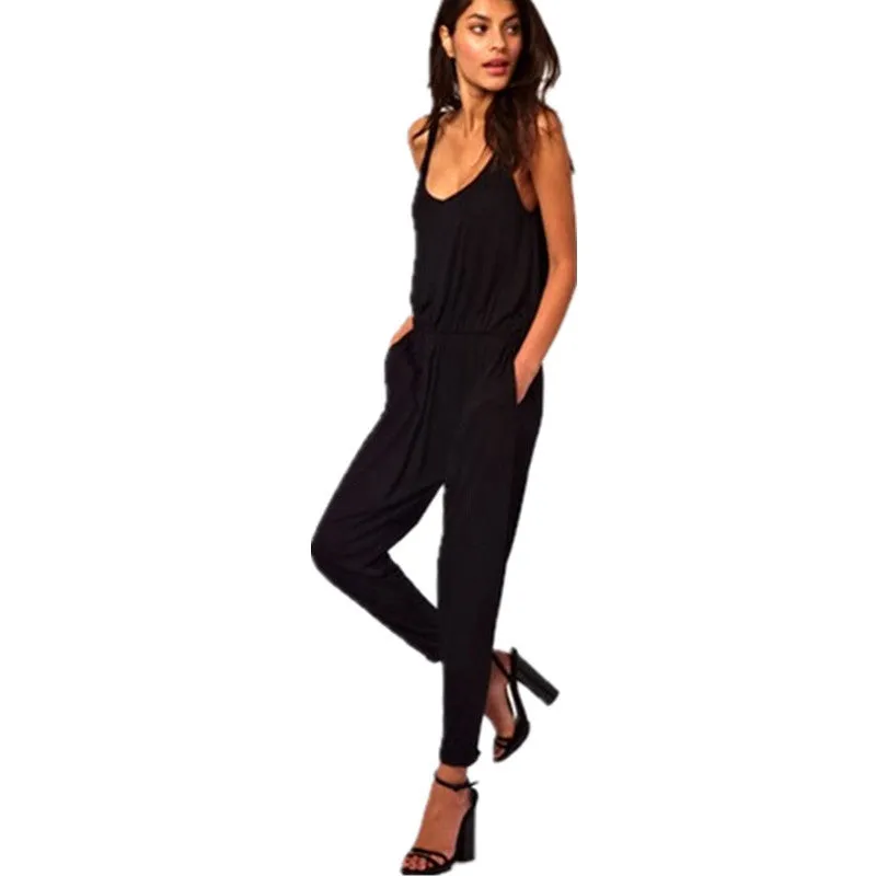 Women Sleeveless Spaghetti Strap Full Length Romper Women Jumpsuits Loose Casual High Street Overalls Plus Size
