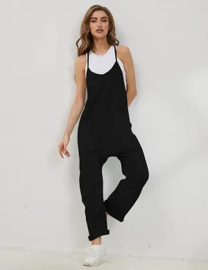 Women's Black Pocket Jumpsuit With Strap