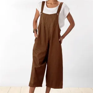 Women's Brown Loose Fitting Capri Length Overalls