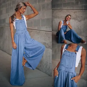 women's daily simple style solid color full length button jeans overalls