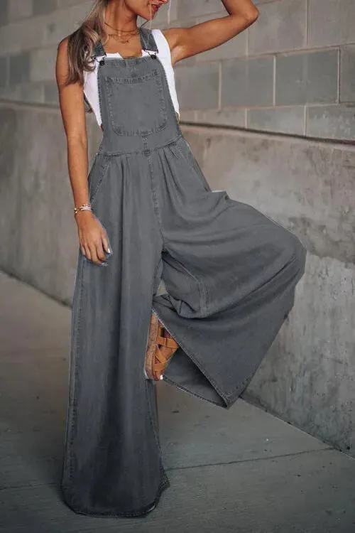 women's daily simple style solid color full length button jeans overalls