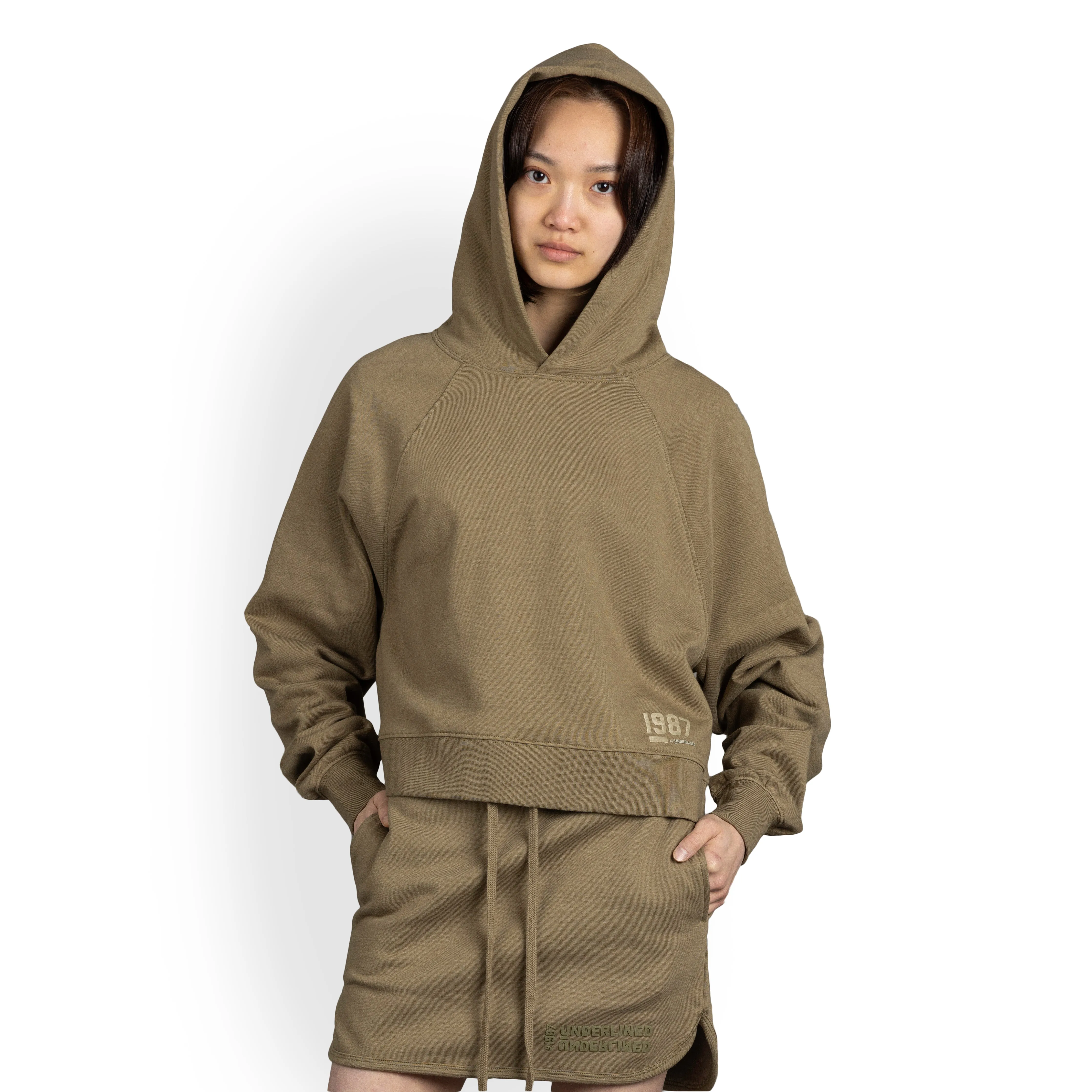 Womens Oversized Raglan Fleece Cropped Hoodie - Elmwood