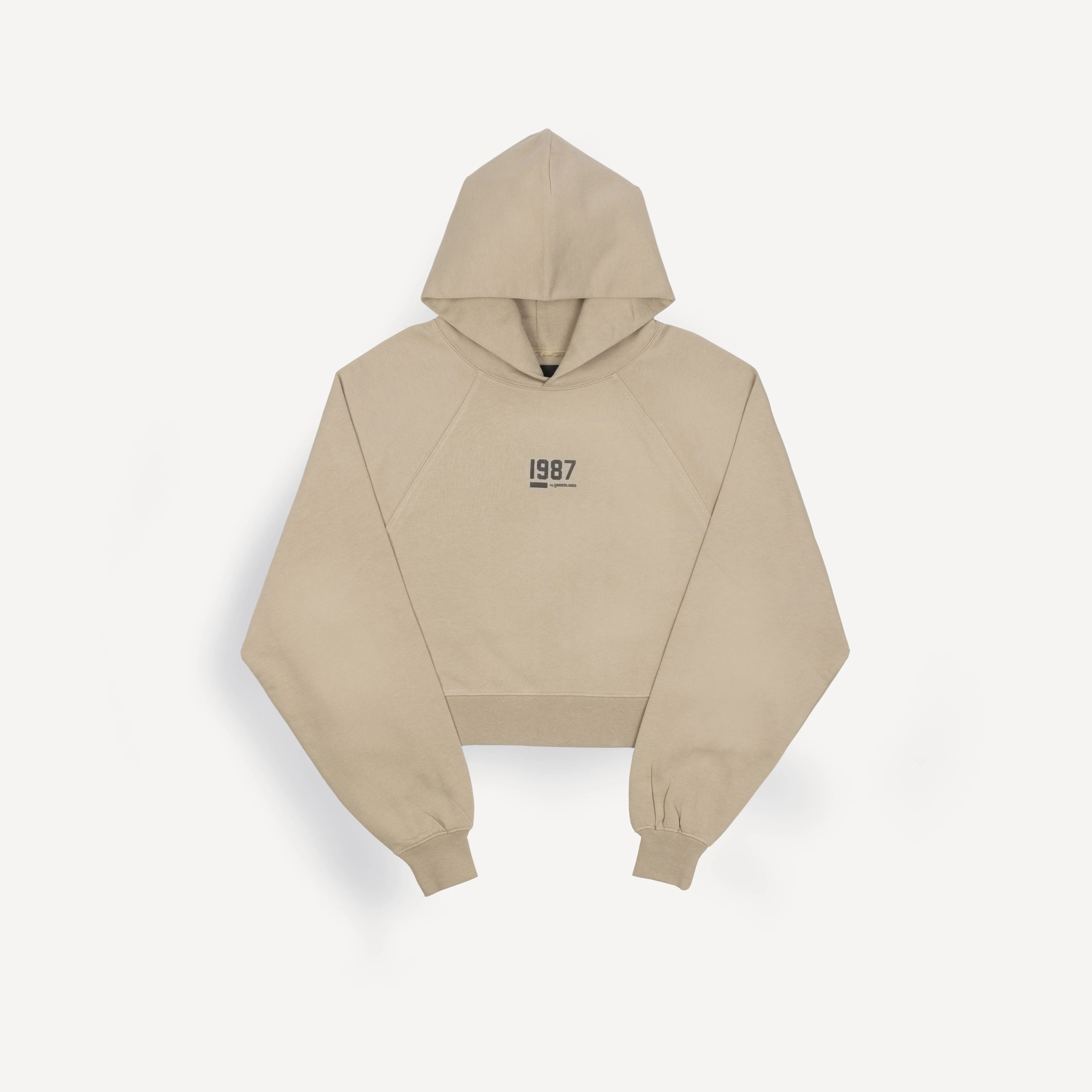 Womens Oversized Raglan Fleece Cropped Hoodie - Oatmeal