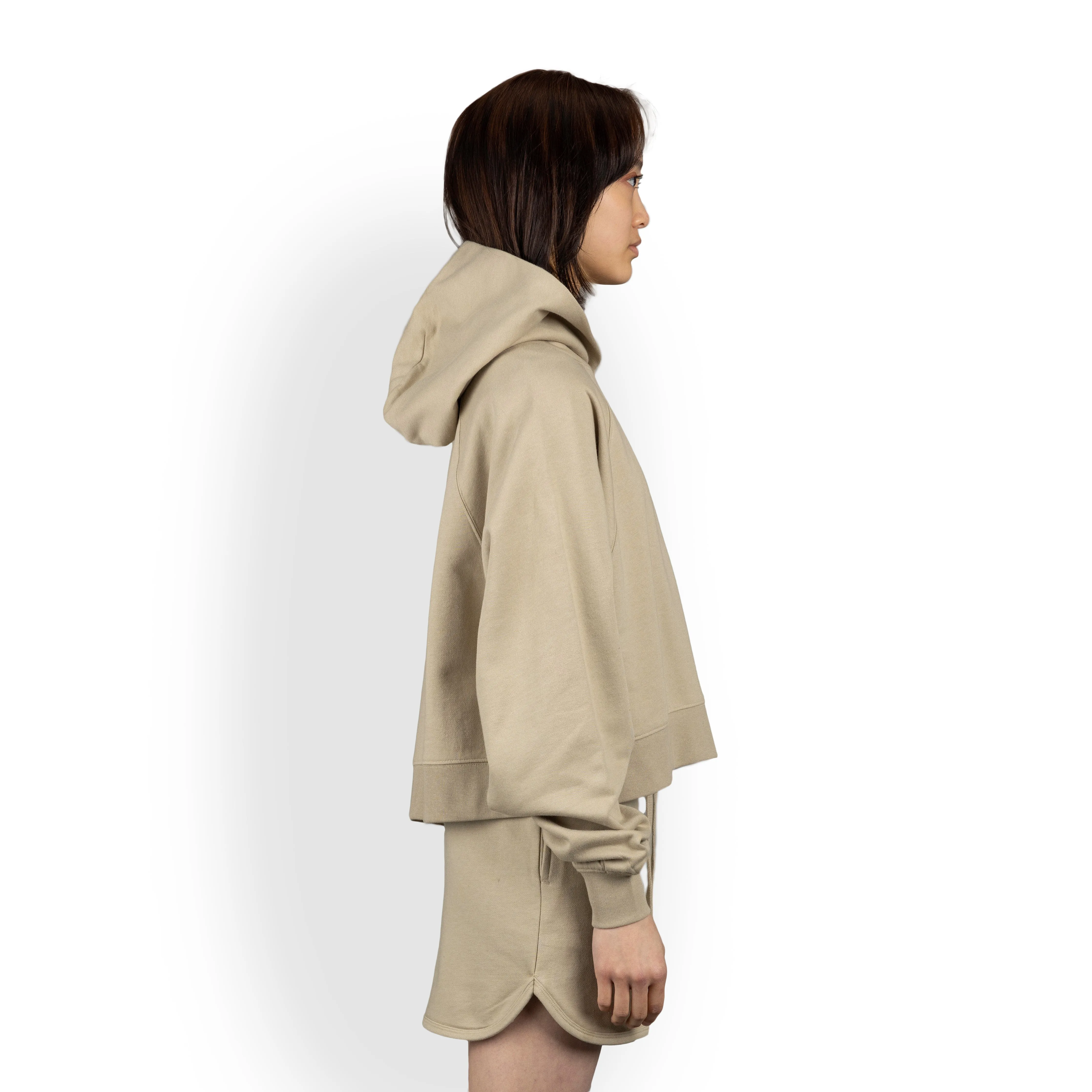 Womens Oversized Raglan Fleece Cropped Hoodie - Oatmeal