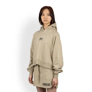 Womens Oversized Raglan Fleece Cropped Hoodie - Oatmeal
