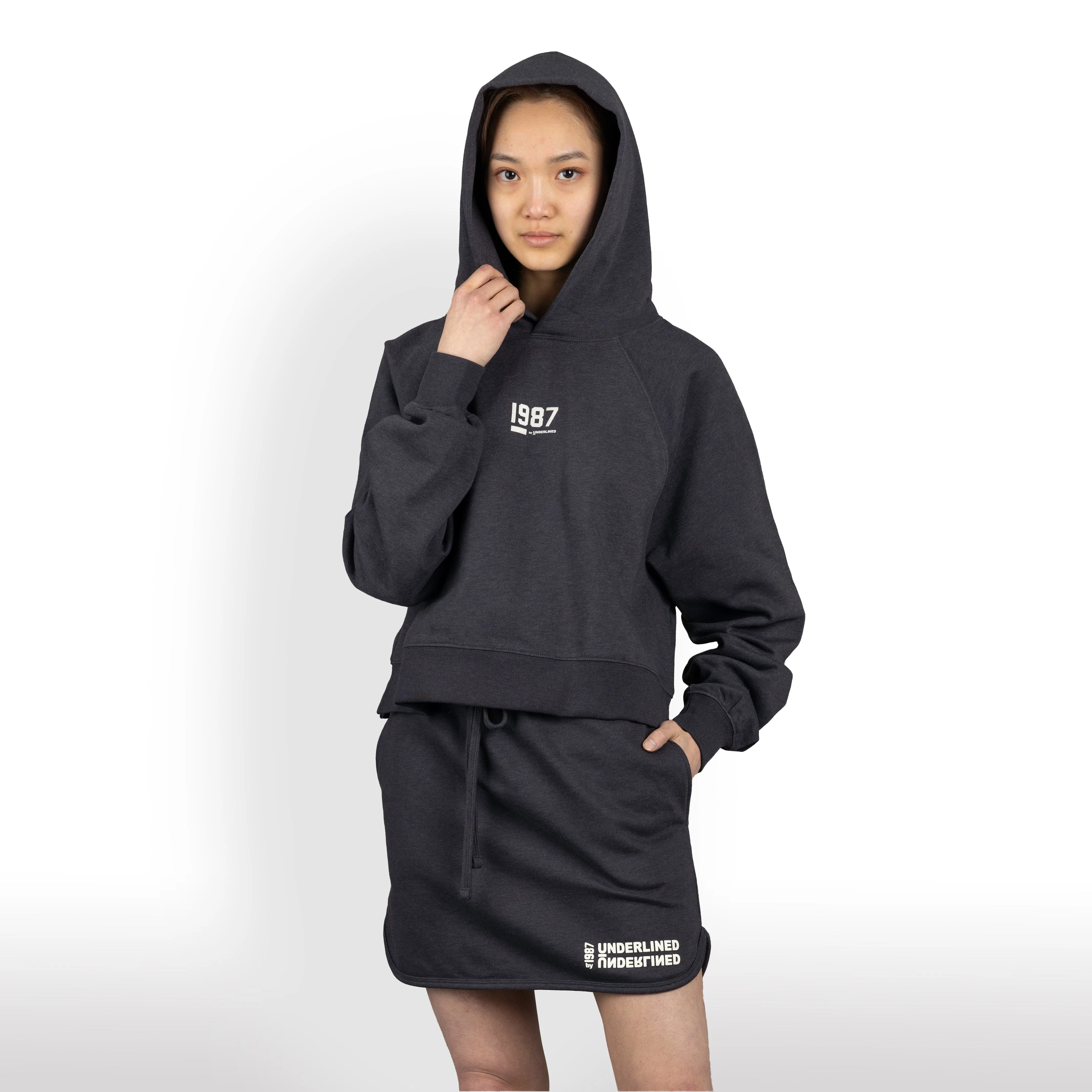 Womens Oversized Raglan Fleece Cropped Hoodie - Woodland Grey