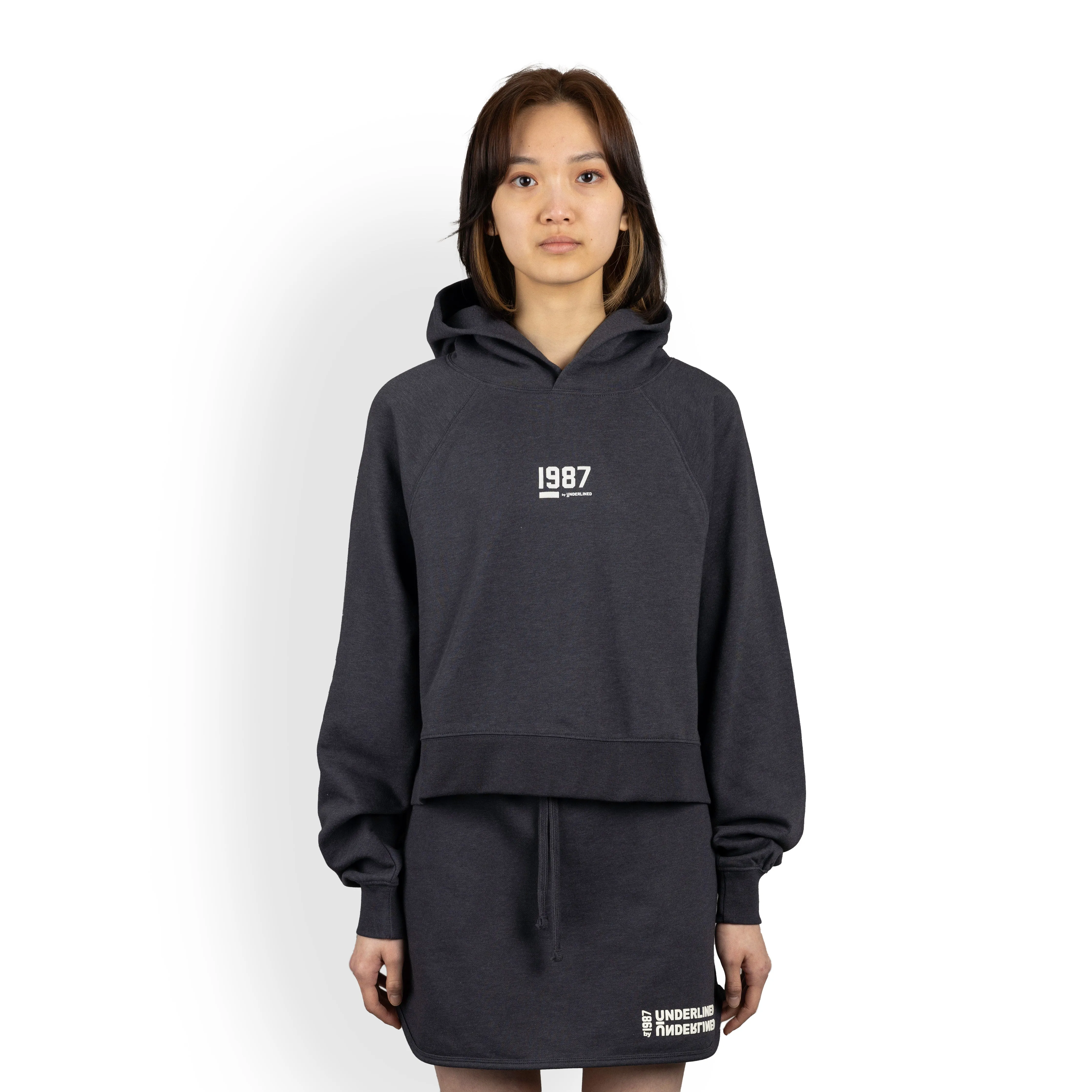 Womens Oversized Raglan Fleece Cropped Hoodie - Woodland Grey