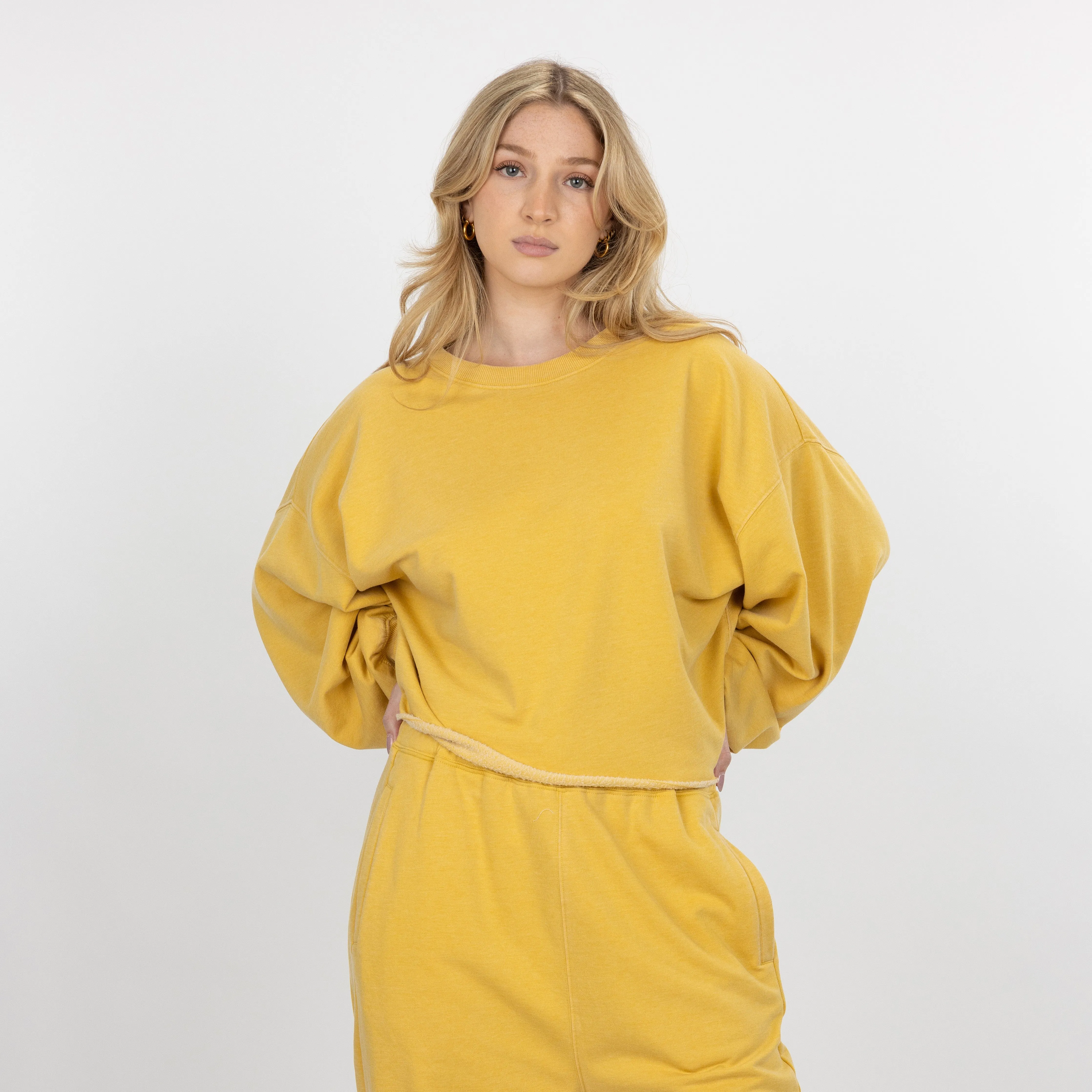 Womens Washed Crew Neck Cropped Top - Misted Yellow