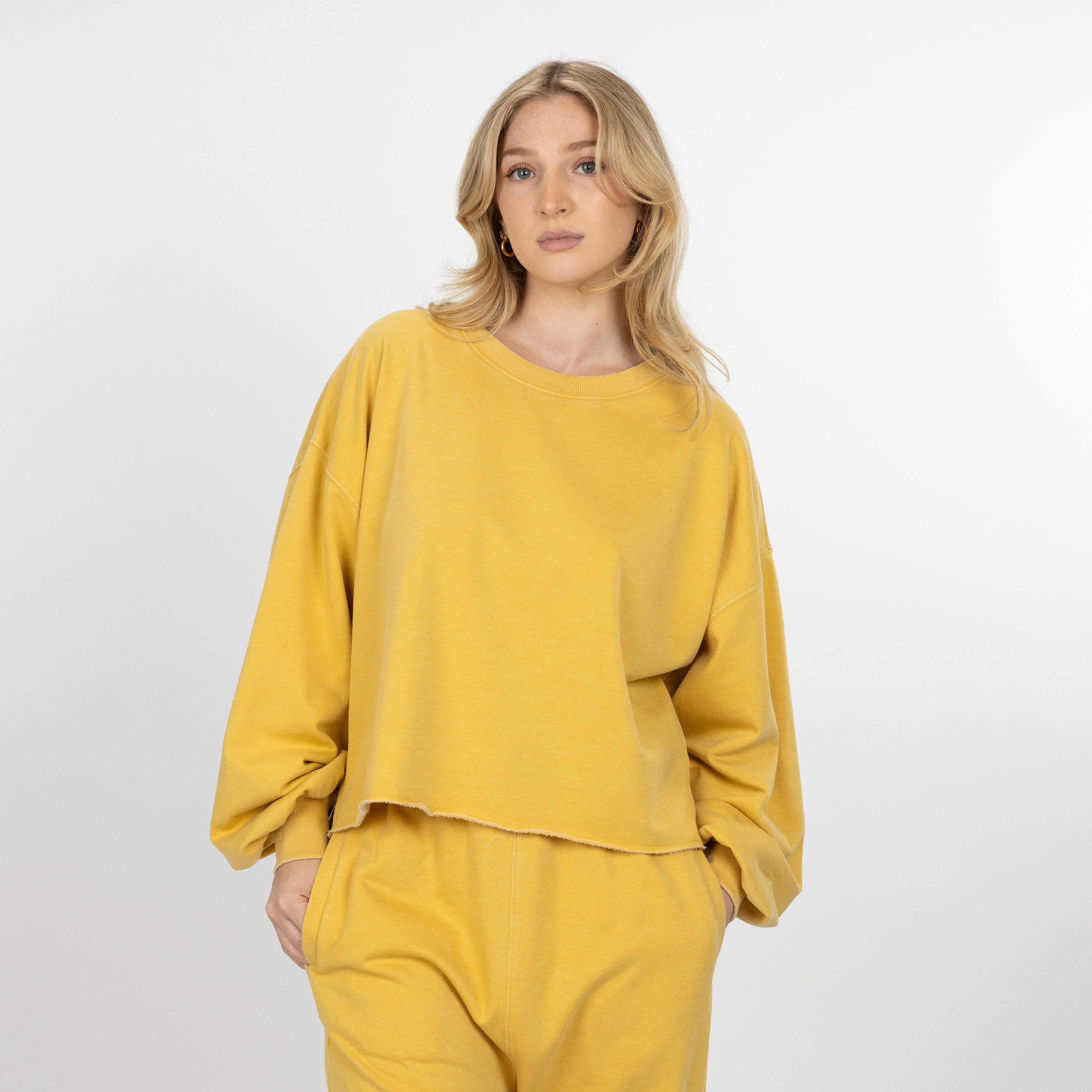 Womens Washed Crew Neck Cropped Top - Misted Yellow