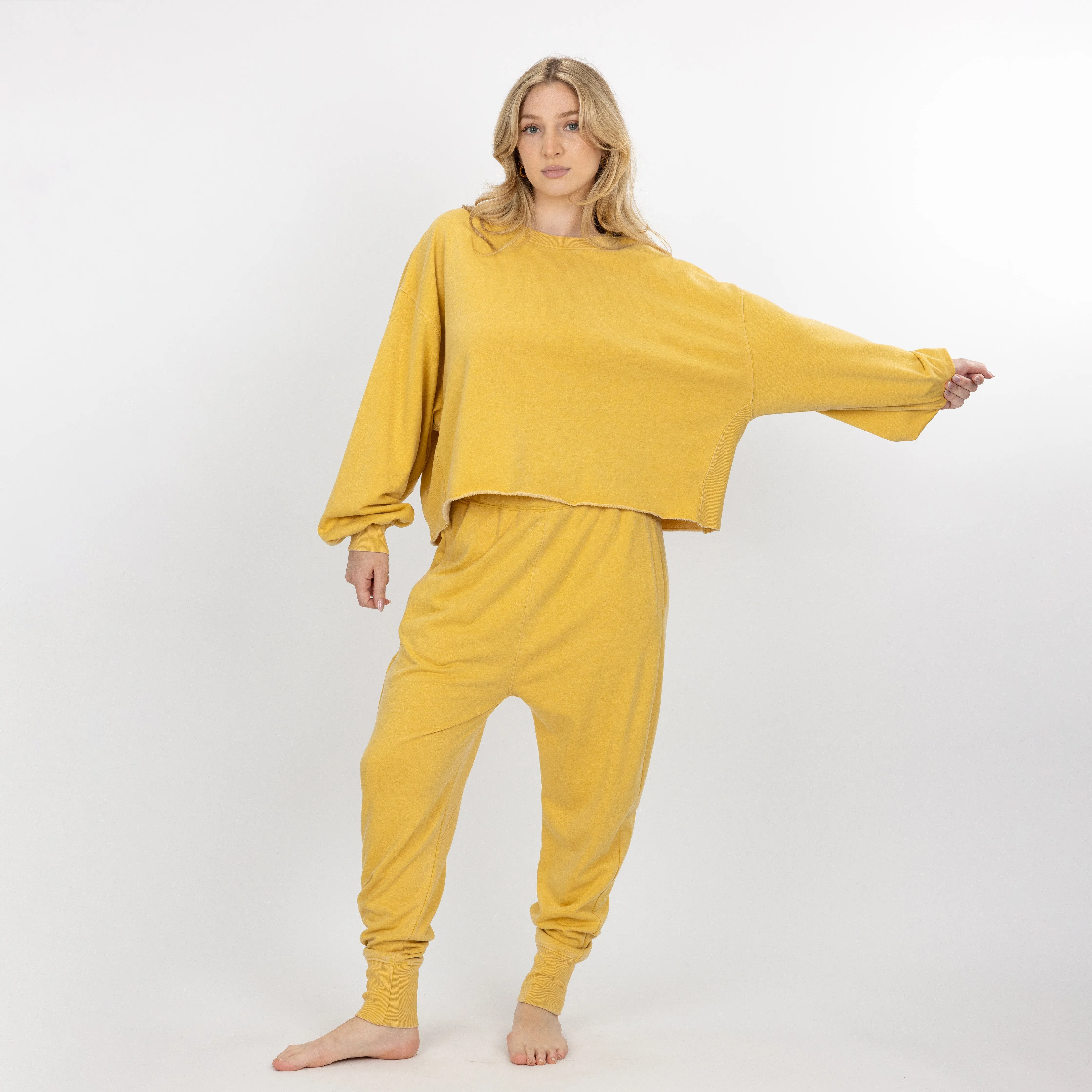Womens Washed Crew Neck Cropped Top - Misted Yellow