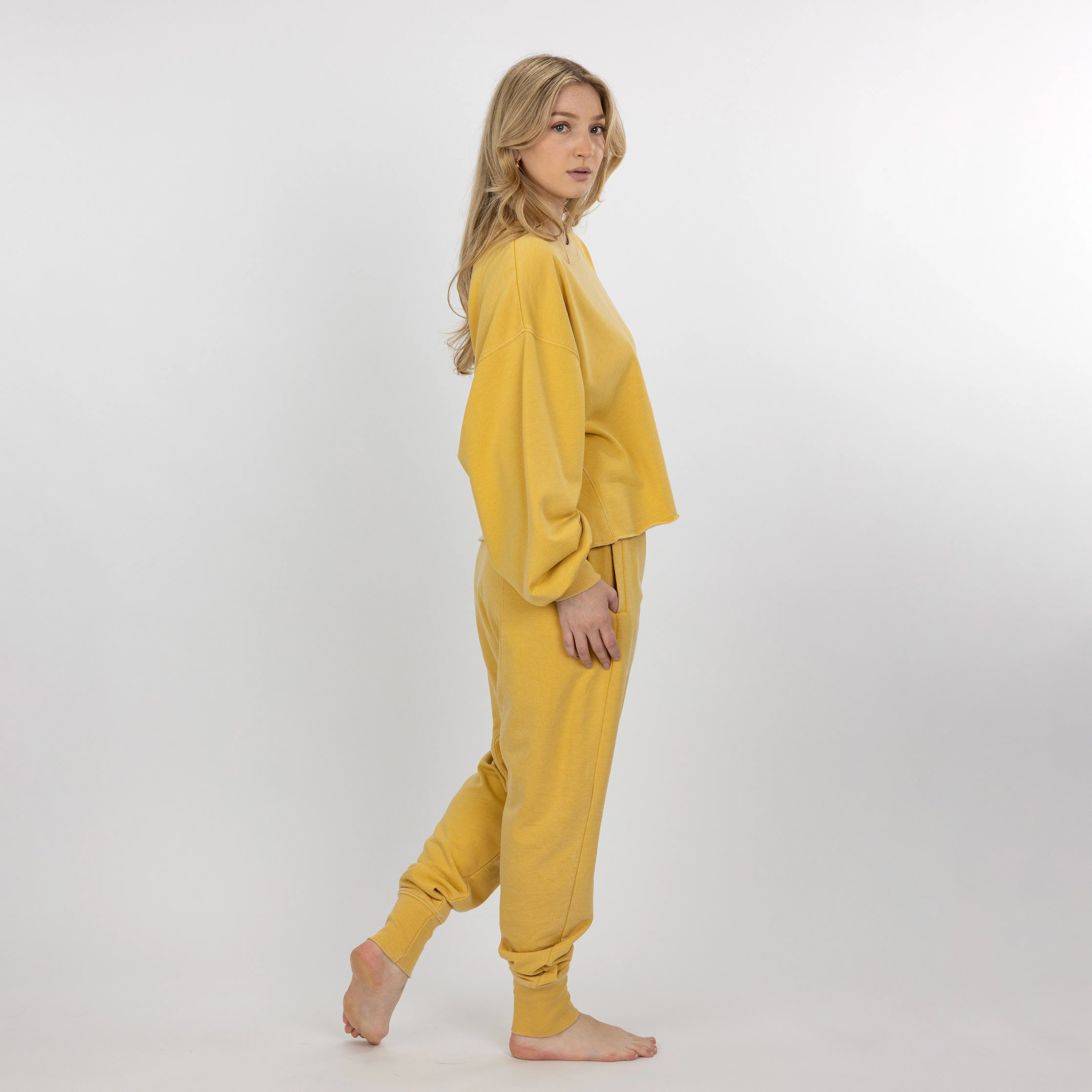 Womens Washed Crew Neck Cropped Top - Misted Yellow