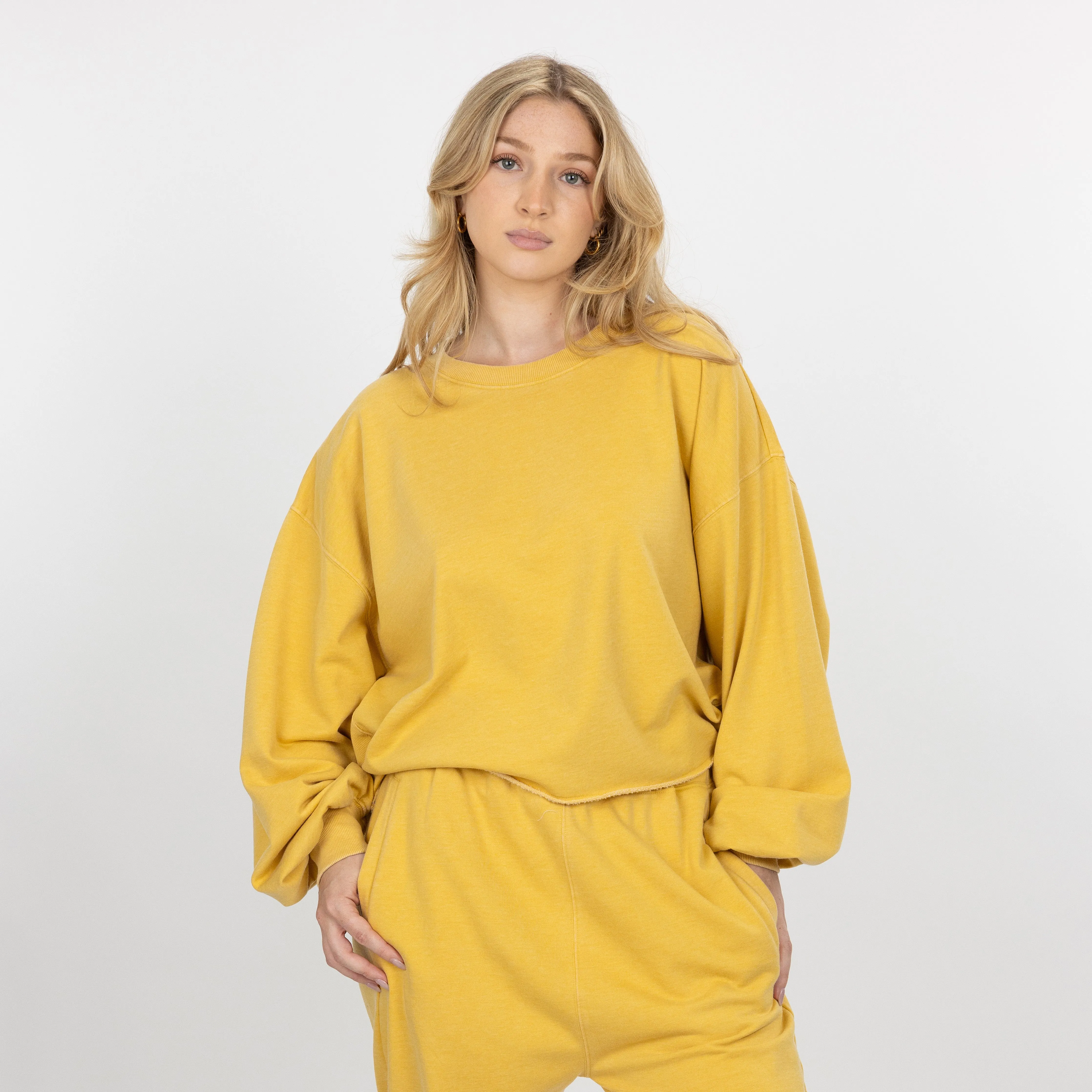 Womens Washed Crew Neck Cropped Top - Misted Yellow