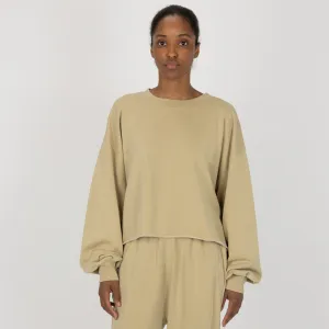 Womens Washed Crew Neck Cropped Top - Pale Khaki