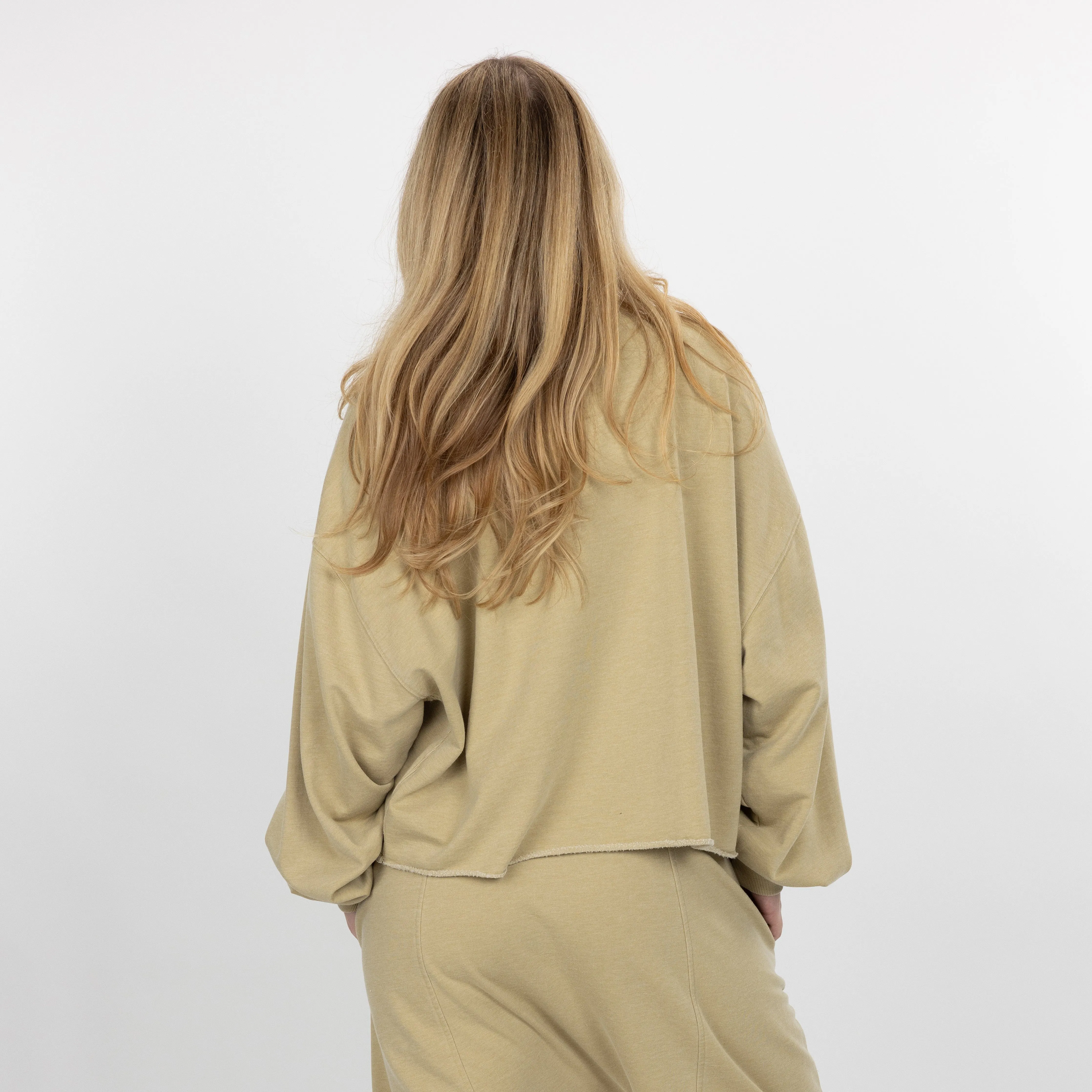 Womens Washed Crew Neck Cropped Top - Pale Khaki