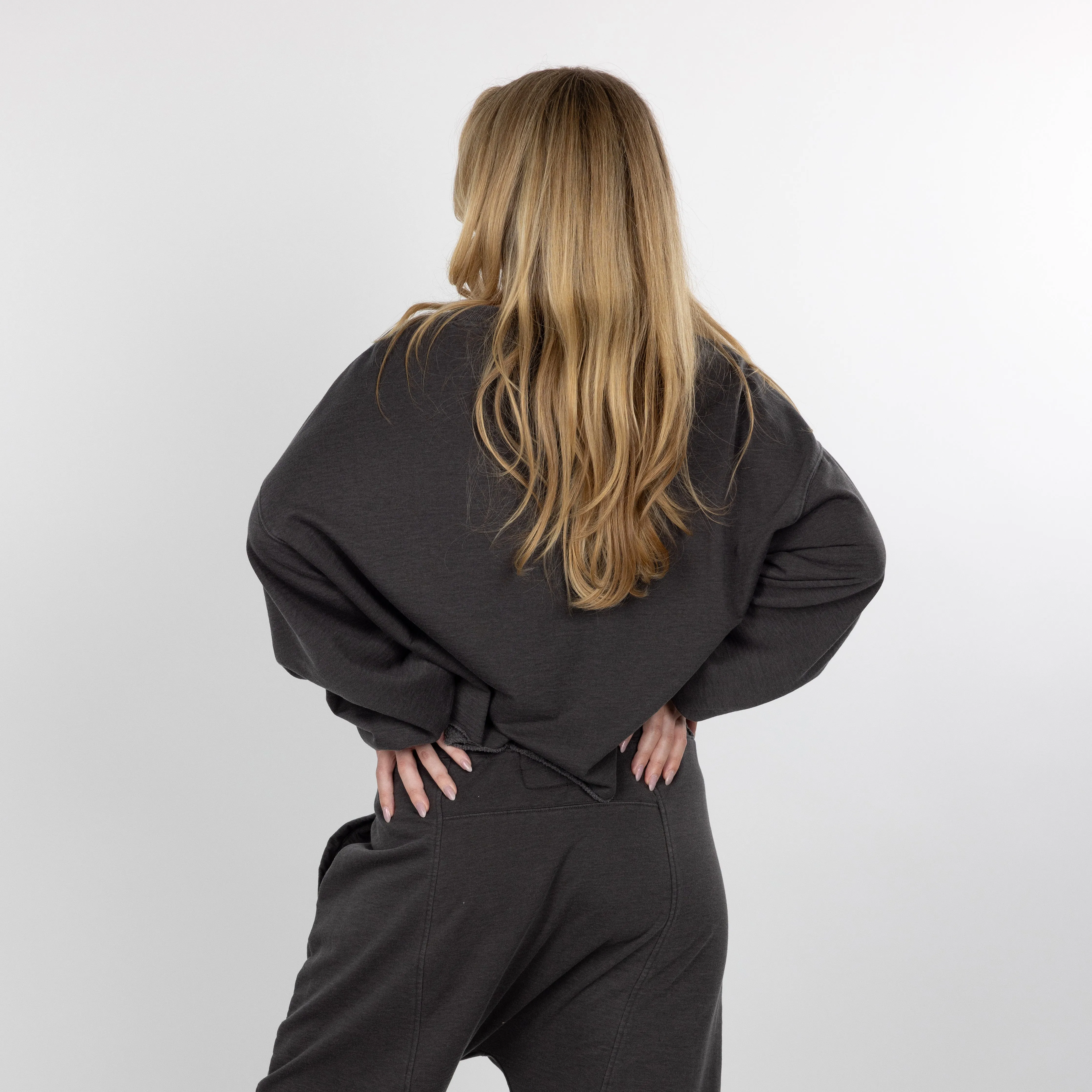 Womens Washed Crew Neck Cropped Top - Pirate Black