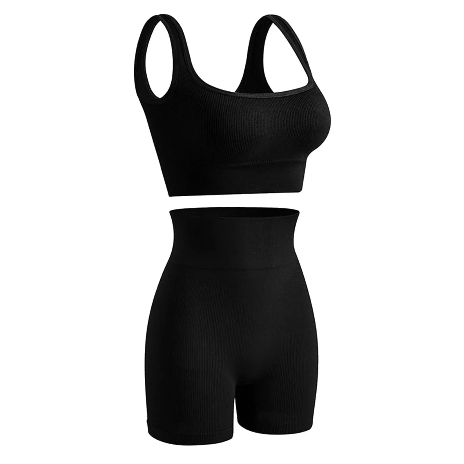 Women'S Workout Sets Ribbed Tank 2 Piece Seamless High Waist Gym Outfit Yoga Shorts Sets Mat Yoga Clothes Set Soft Wear