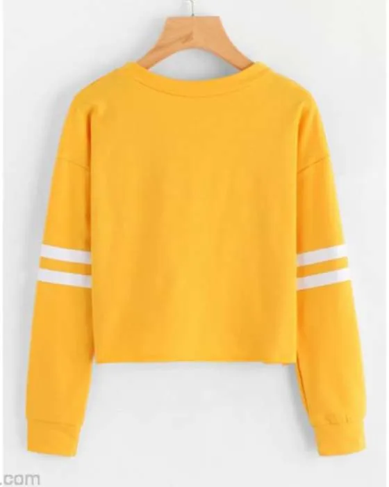 YELLOW STRIP ON ARM CROPPED SWEATSHIRT FOR womens 715