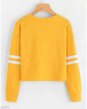 YELLOW STRIP ON ARM CROPPED SWEATSHIRT FOR womens 715