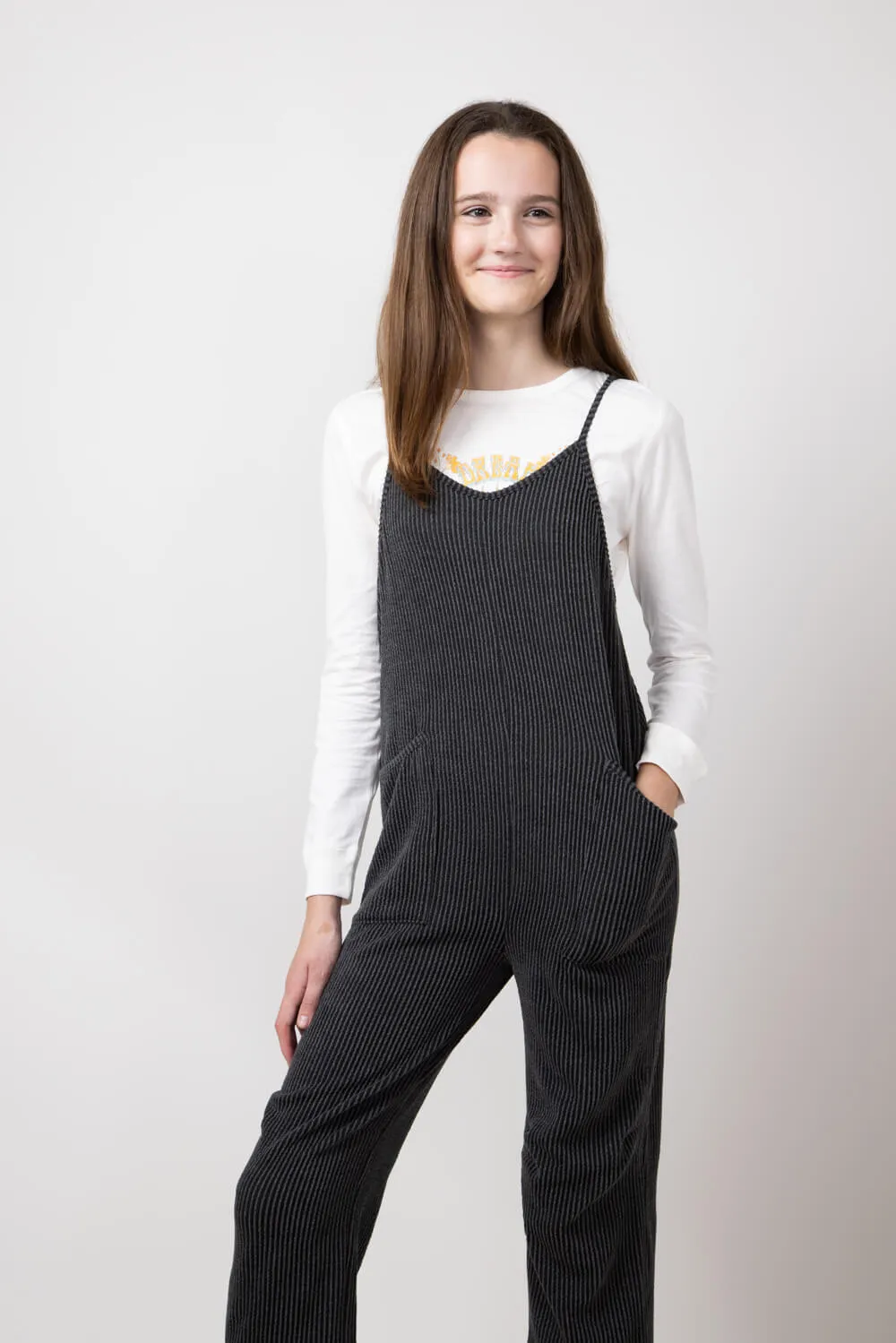 Youth Urban Ribbed Onesie with Pockets for Girls in Charcoal | MDB952G-URB-CHARCOAL
