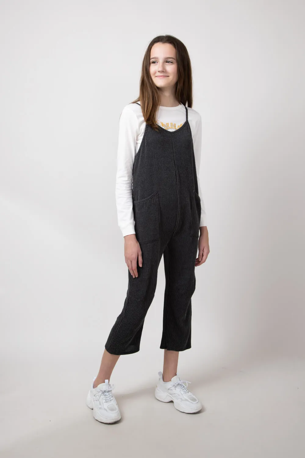 Youth Urban Ribbed Onesie with Pockets for Girls in Charcoal | MDB952G-URB-CHARCOAL