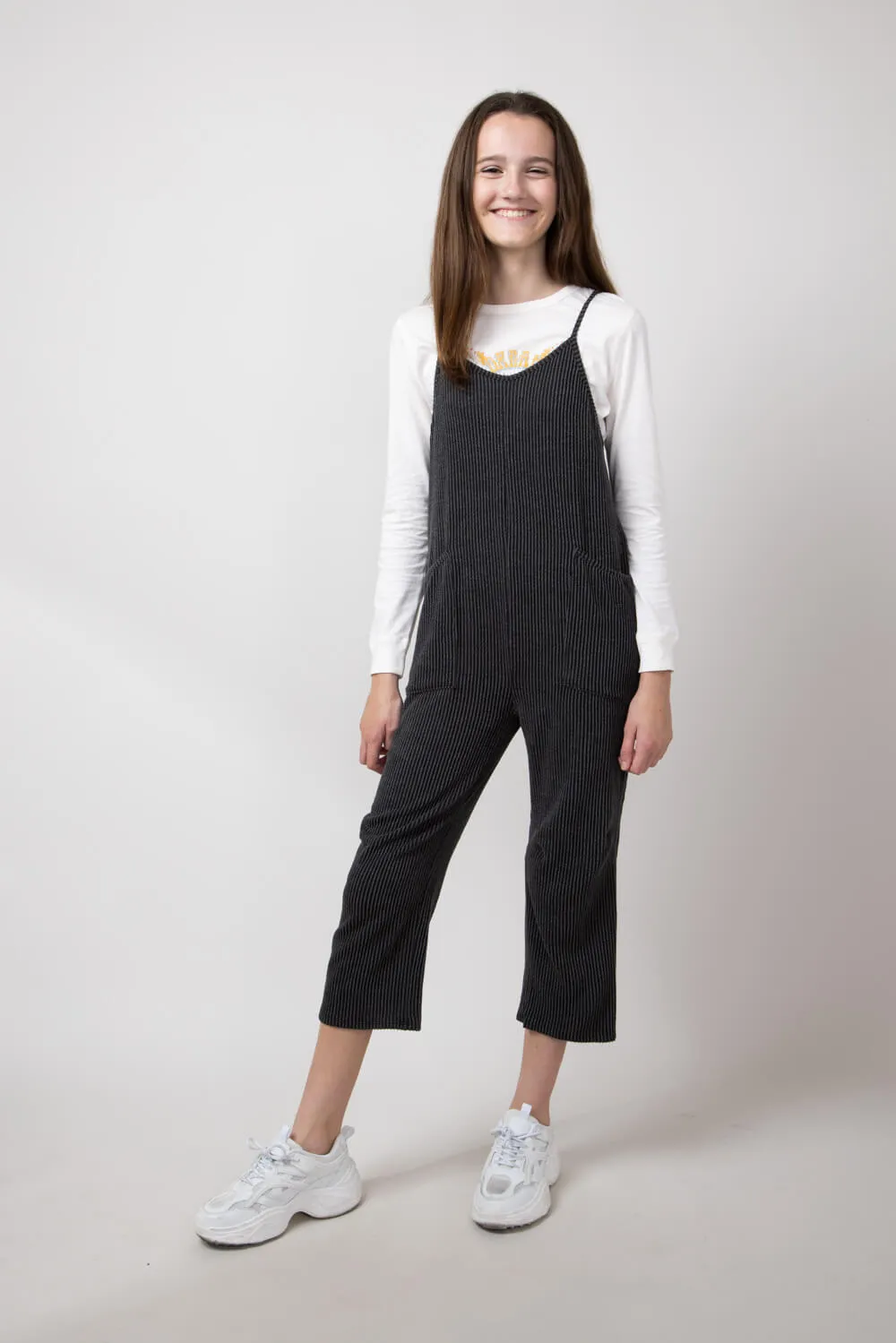 Youth Urban Ribbed Onesie with Pockets for Girls in Charcoal | MDB952G-URB-CHARCOAL