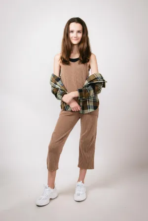 Youth Urban Ribbed Onesie with Pockets for Girls in Chestnut Brown | MDB952G-URB-BROWN