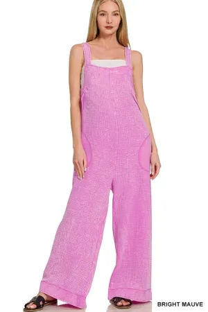 Zenana Double Gauze Washed Wide Leg Overalls