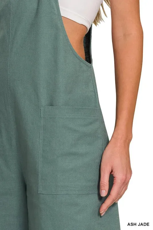 Zenana Woven Knot Strap Overalls